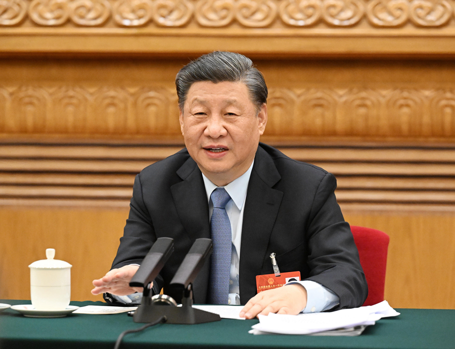 3月5日,中共中央总书记、国家主席、中央军委主席习近平参加他所在的十四届全国人大一次会议江苏代表团审议。